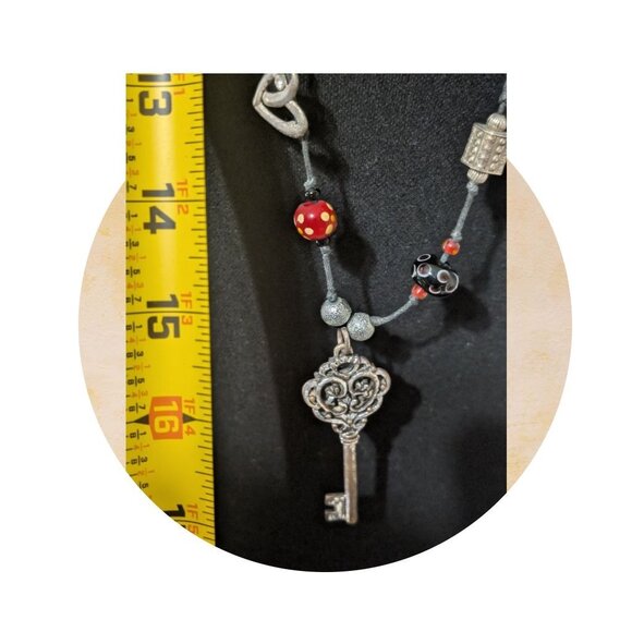 1960s Vintage Toggle Clasp Bohemian Era Glass Bead Handcrafted Necklace With Key - Picture 2 of 6